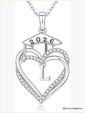 2026 Graduation Gift Necklace - Heart Initial Pendant